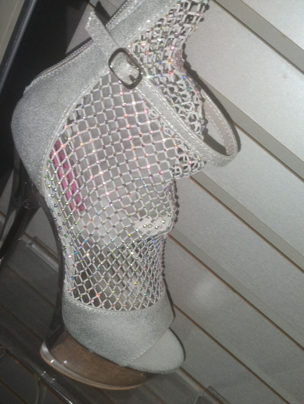 Silver Mesh Ankle-Strap Women’s Heels